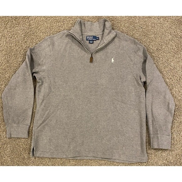 Polo Ralph Lauren 1/4 Zip Pullover Sweater Mens XL Light Gray Pony Cotton - Picture 2 of 8
